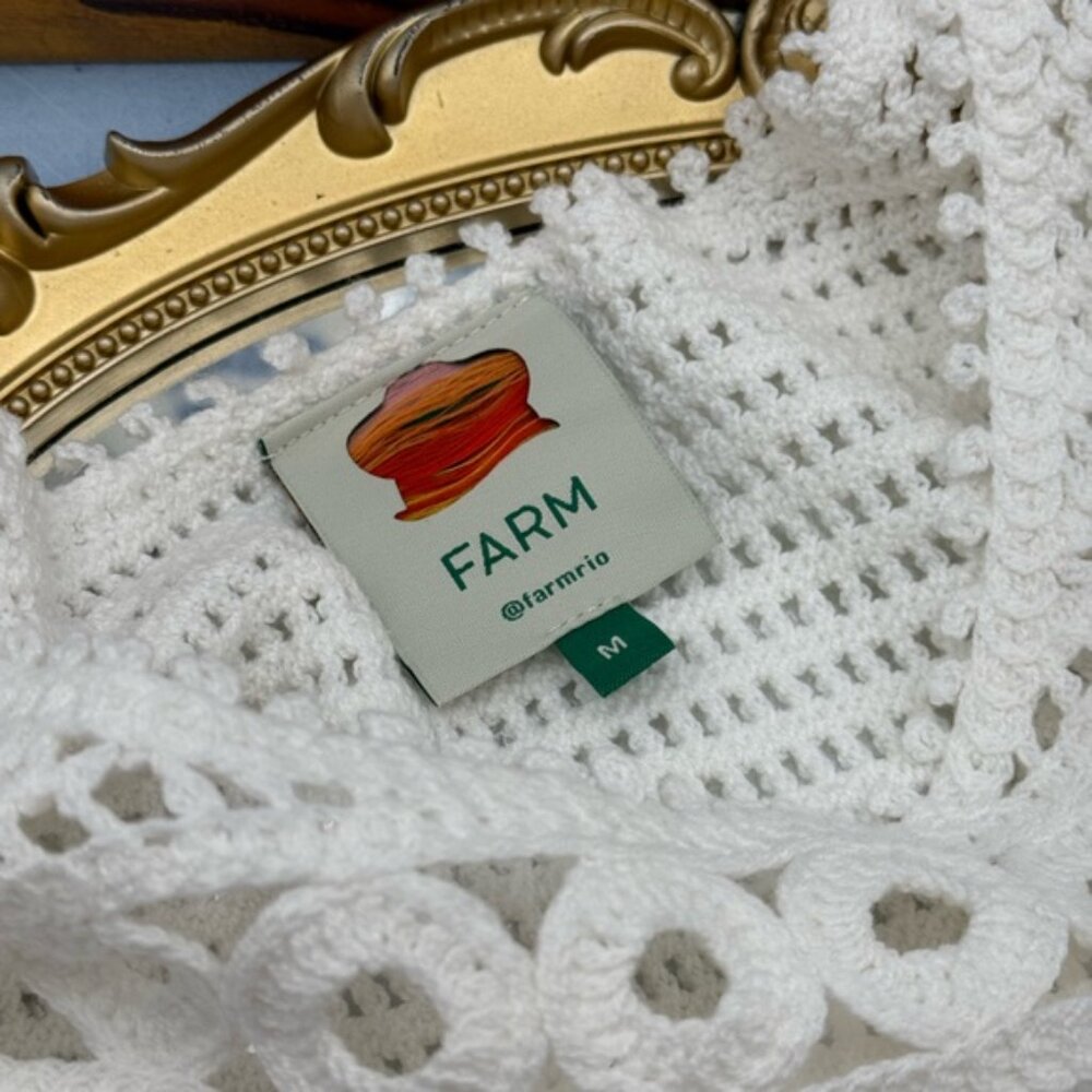 🆕 FARM Rio 🧿 NWT Crochet Sweater Tee, White, Sz M - Picture 12 of 13